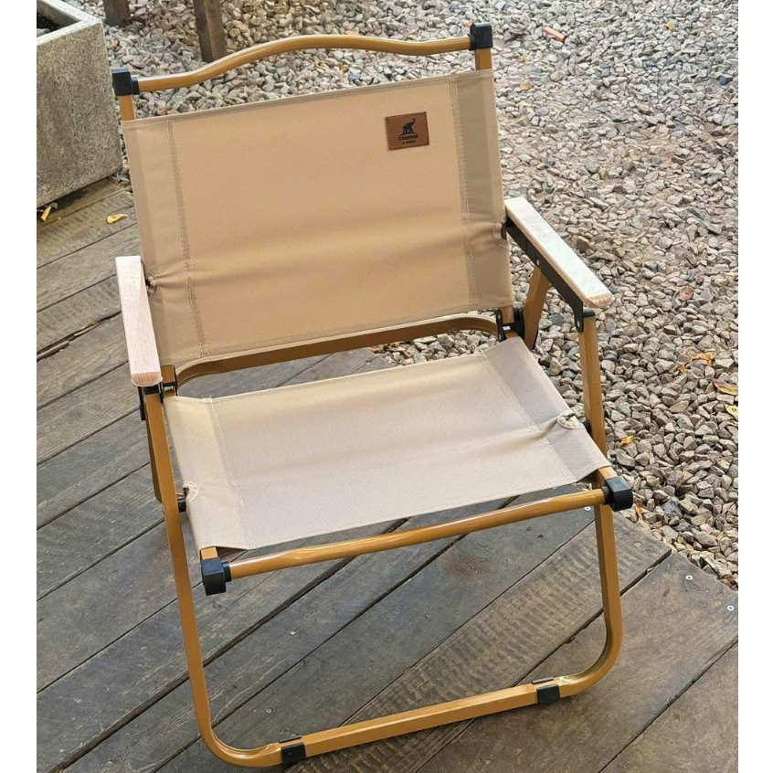 Ghế Camping Khung Nhôm Gấp Gọn Có Tựa Lưng, Ghế Cắm Trại Dã Ngoại Tay Cầm Gỗ, Vải Dù Cao Cấp Loại 1