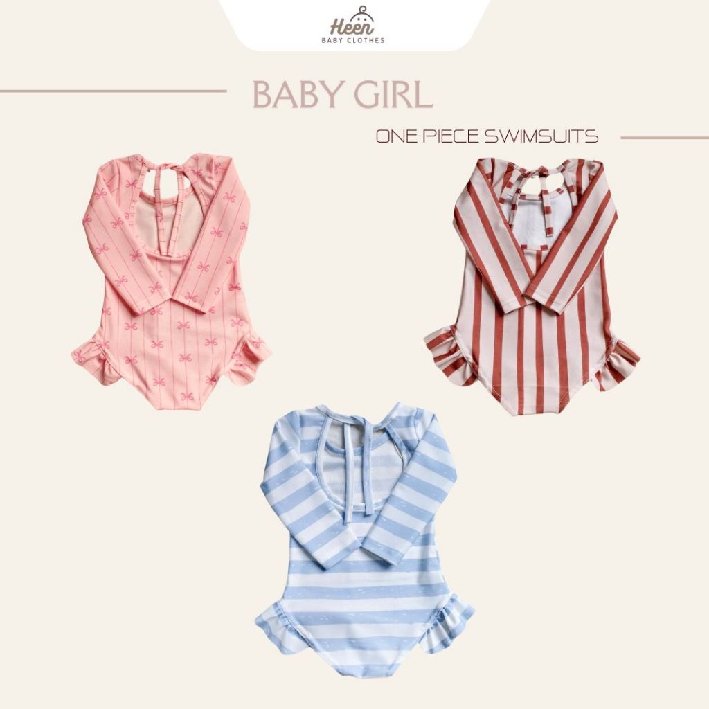 [ Có sẵn] Đồ bơi cho bé gái dài tay liền thân HEENSTORE vải thể thao chuyên dụng đi biển, đi bơi