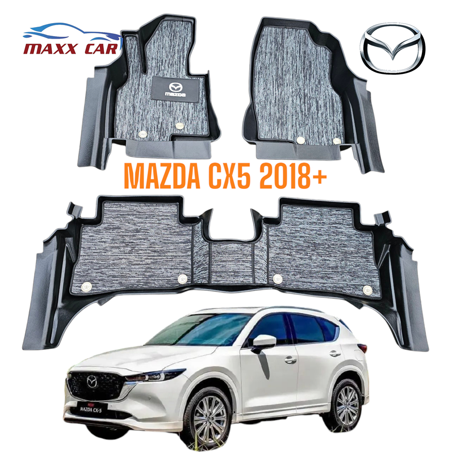 CX5-Thảm lót sàn MAXXCAR nhựa TPE NGUYÊN SINH đúc 5D cho xe MAZDA CX5 2018+ Rối xám logo Mazda