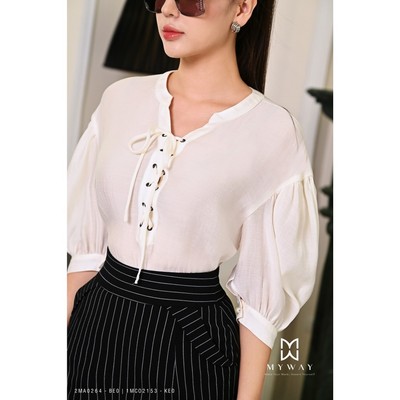 Áo Sơ Mi Nữ Công Sở MY WAY Tay Bồng Lỡ Phối Dây Sang Trọng 2MA0264w