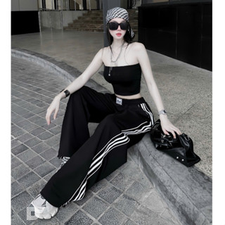 Set đồ nữ sang chảnh tiểu thư áo quây croptop basic phối quần dài ống rộng dây rút thiết kế thể thao trẻ trung LONA Rose