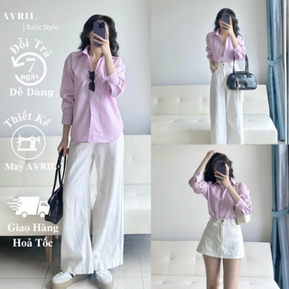  Sơ mi nữ màu tím nhạt pastel tay dài khoác ngoài form rộng oversize chất dày dặn kiểu Hàn mã SMR08 
