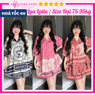 Bộ đồ ngủ bigsize 75-95kg, đồ bộ nữ pijama đùi ngắn tay lụa latin mịn bigsize, đồ ngủ lụa mặc nhà thiết kế sang chảnh