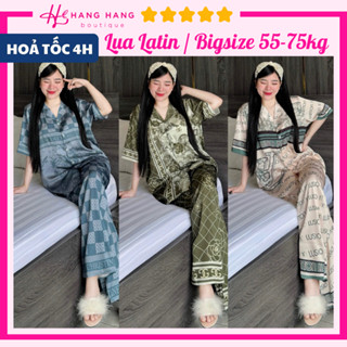 Bộ đồ ngủ bigsize 55-75kg, đồ bộ nữ pijama dài cộc tay lụa latin bigsize mịn mát, đồ ngủ lụa mặc nhà thiết kế sang chảnh