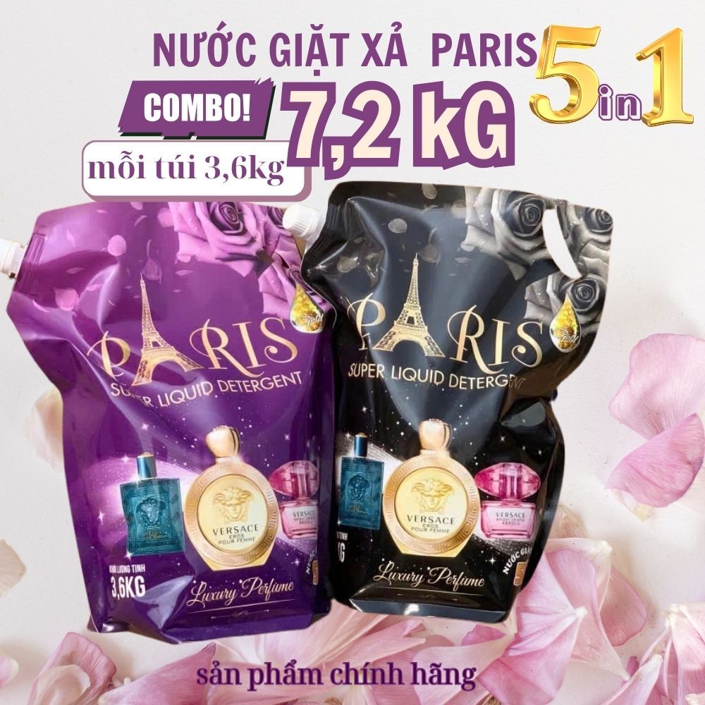 Nước giặt Paris chính hãng 3.6kh/túi, nước giặt thơm lâu, đậm đặc, nhiều bọt, mềm vải