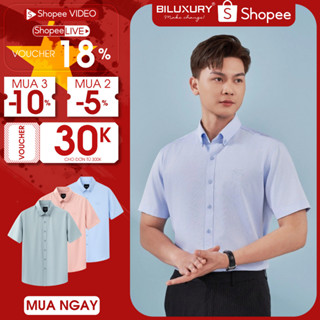 [BST KHỞI SỰ THÀNH CÔNG] Áo Sơ Mi Xanh Cộc Tay 8SMCB400 Biluxury, Kháng Khuẩn, Bền Màu