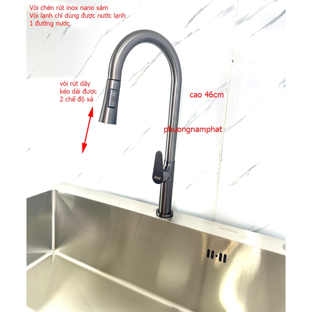 Vòi Rửa Chén Bát Lạnh VÒI RÚT LẠNH N5005 INOX 304 vòi dây rút kéo dài rửa được mọi vị trí chậu