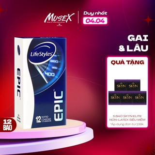 Bao cao su kéo dài thời gian quan hệ  bcs có gân gai LifeStyles Epic mỏng nhiều gel 12 bao/hộp