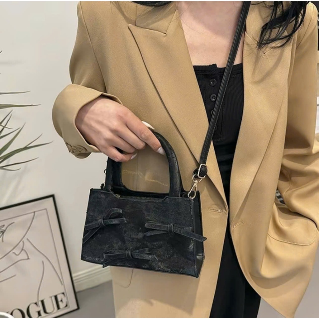 Túi xách nữ đeo chéo đeo vai da nhug phối nơ thời trang - HT102 | BigBuy360 - bigbuy360.vn