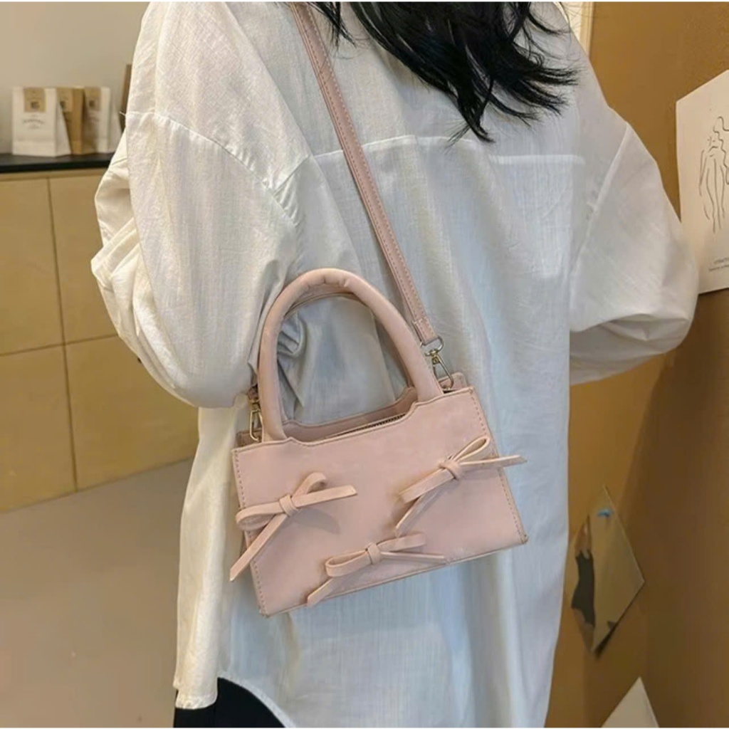 Túi xách nữ đeo chéo đeo vai da nhug phối nơ thời trang - HT102 | BigBuy360 - bigbuy360.vn