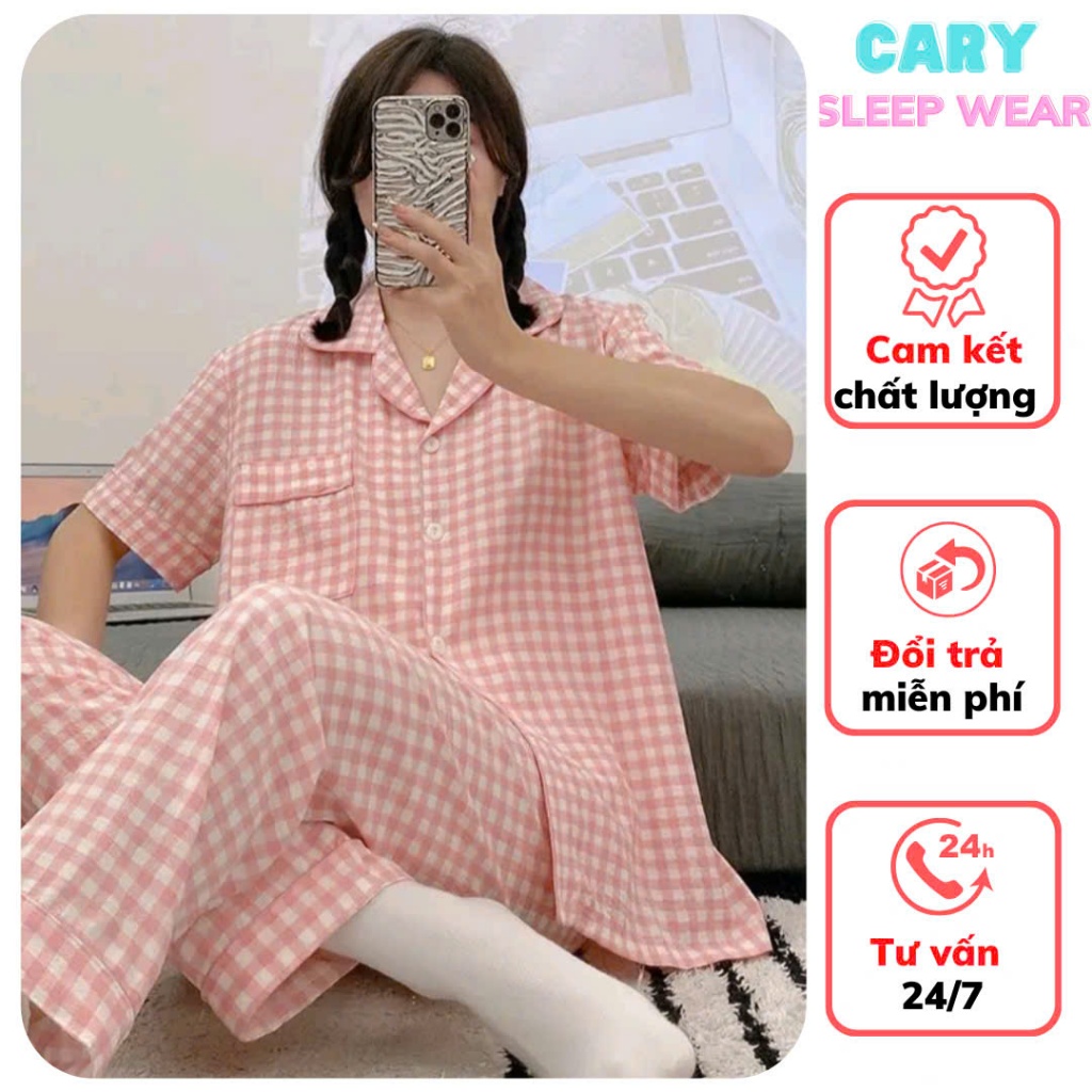 Bộ mặc nhà pyjama tay ngắn quần dài hoạt hình dễ thương CARY