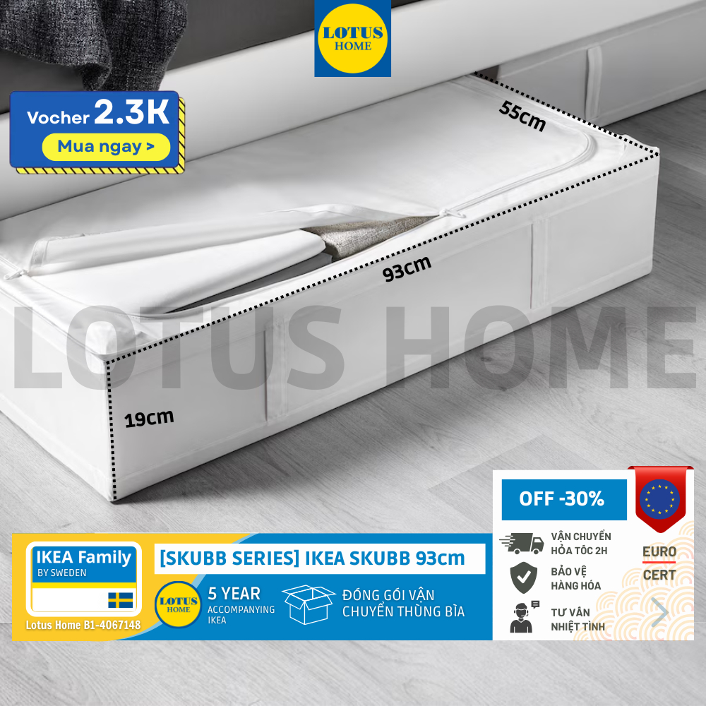 93cm IKEA Ngăn vải chứa đồ có khóa chống bụi thông minh SKUBB IKEA - Trắng dài 93cm