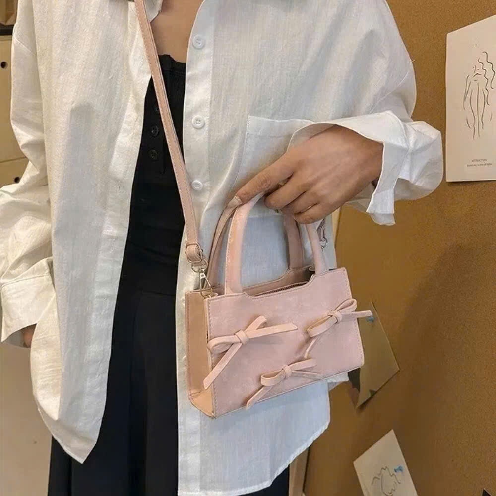 Túi xách nữ đeo chéo đeo vai da nhug phối nơ thời trang - HT102 | BigBuy360 - bigbuy360.vn