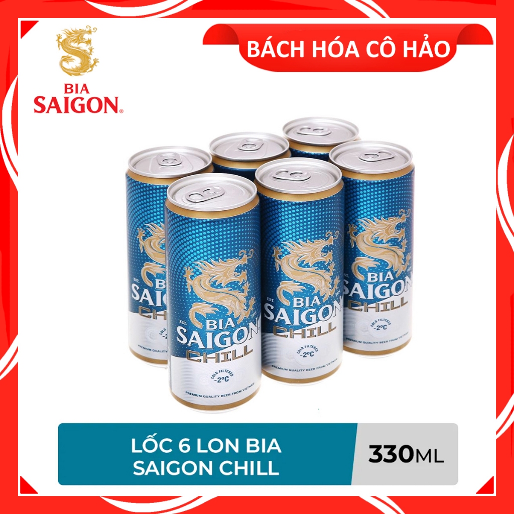 LỐC 6 LON BIA SÀI GÒN CHILL SABECO 330ML