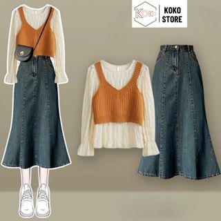 Chân váy đuôi cá nữ jean dài xòe đường gân nổi cá tính phong cách Ulzaang Hàn Quốc hottrend KoKo CVD 71