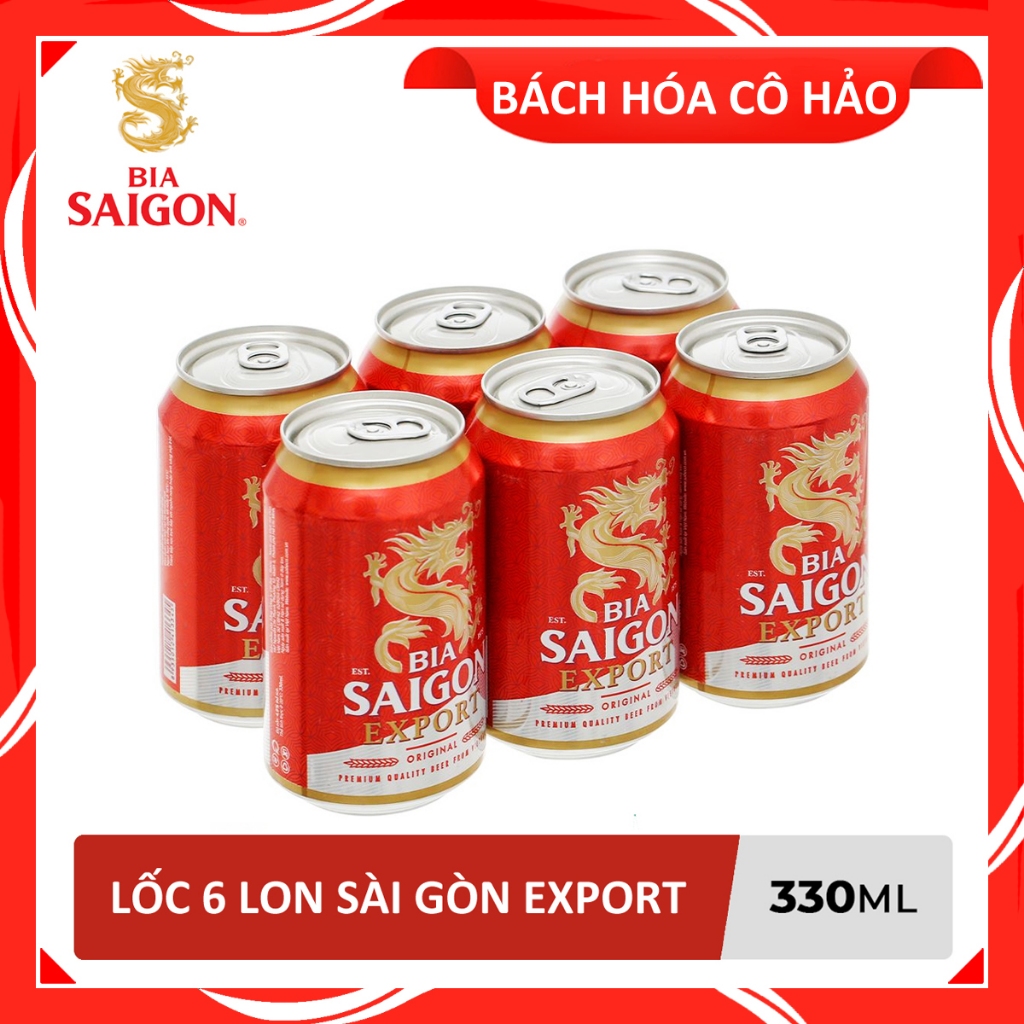 LỐC 6 LON BIA SÀI GÒN EXPORT SABECO 330ML