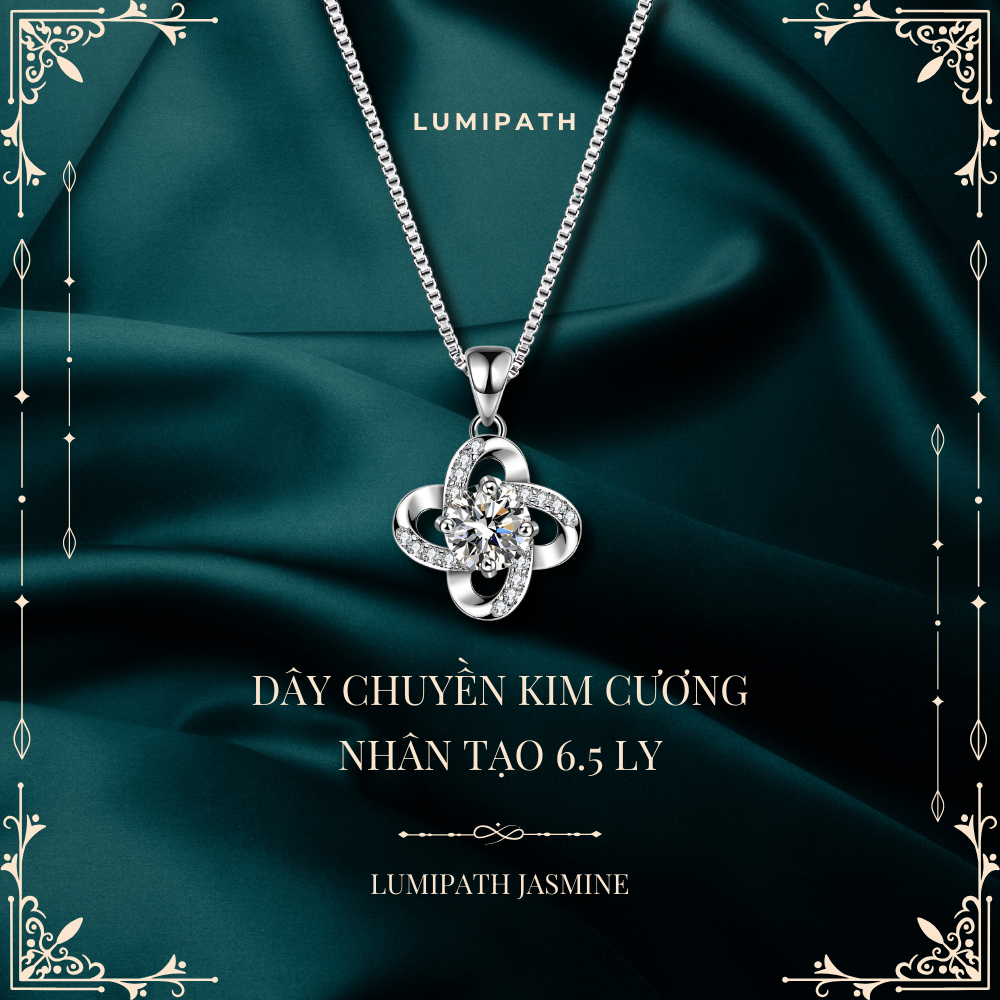 Vòng cổ nữ bạc S925 mặt đá Kim Cương nhân tạo 6,5 ly hình cánh hoa sang trọng, vòng cổ nữ bạc s925