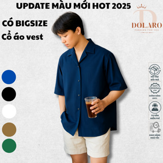 Áo sơ mi tay ngắn nam nữ DOLARO form rộng sơ mi cổ vest unisex tay lỡ, chất vải lụa mịn chống nhăn