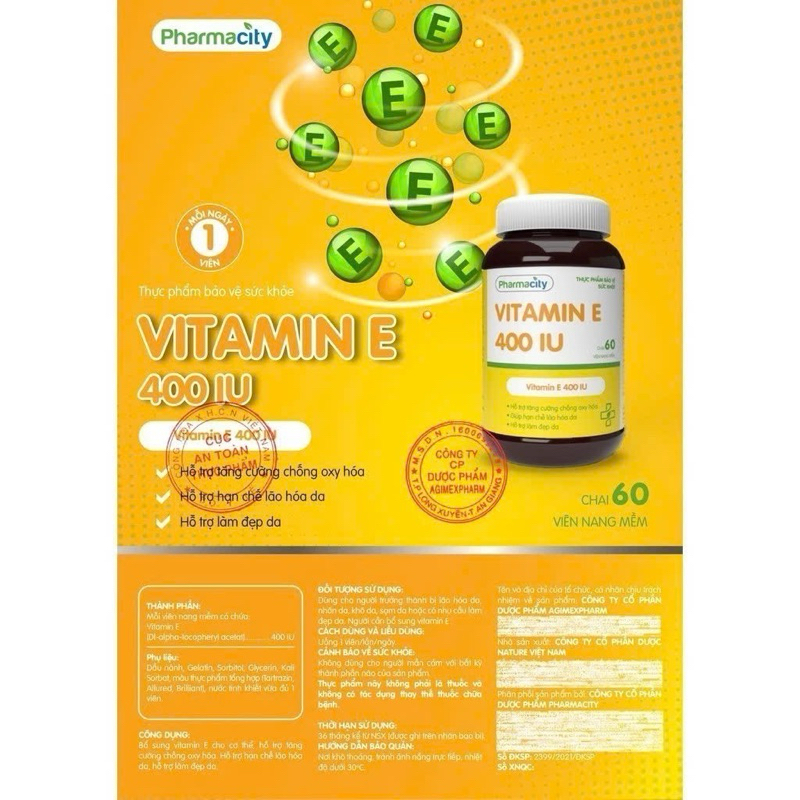 Thực phẩm bổ sung Pharmacity Vitamin E 400IU (Chai 60 viên)