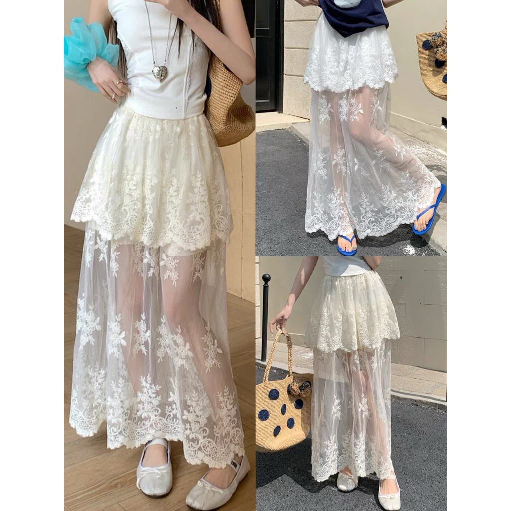 CHÂN VÁY REN PHỐI VOAN DÁNG DÀI 2 TẦNG 3 LỚP ULLZANG HÀN QUỐC | BigBuy360 - bigbuy360.vn