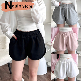  Quần short nữ ngắn chất nỉ lưng chun form xòe có túi xinh Quần đùi nữ nỉ bông ống rộng thoải mái Nquin Store 