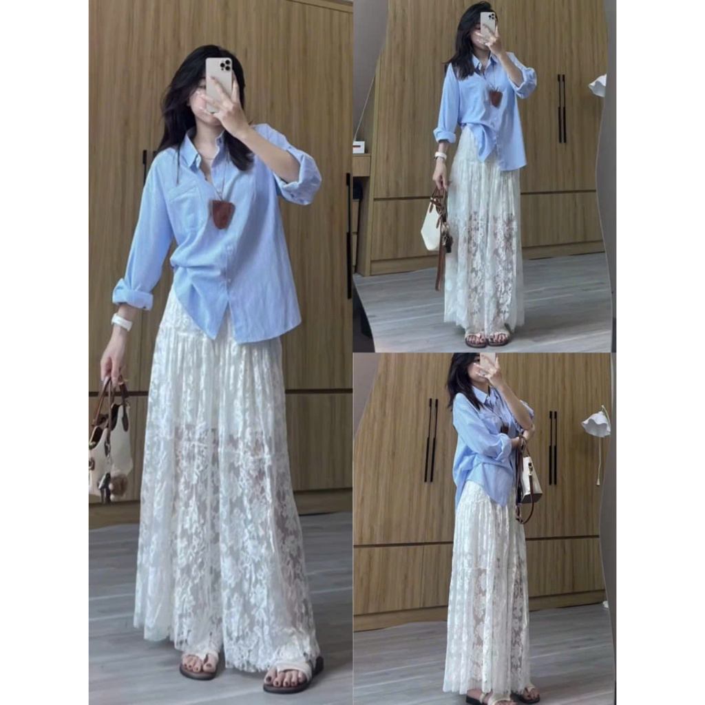 CHÂN VÁY REN HOA ĐUÔI CÁ DÁNG DÀI TRONG SUỐT CHÂN VÁY REN ĐI BIỂN | BigBuy360 - bigbuy360.vn