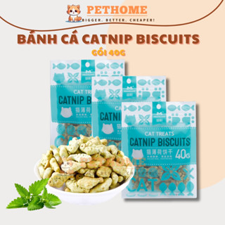  Bánh Thưởng Catnip Biscuits Dạng Bánh Quy Hình Con Cá Giúp Tiêu Búi Lông Cho Mèo gói 40gr 