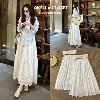  Chân Váy Dài Trắng Vintage Viền Hoa Ren Chân Váy Midi Style Ulzzang Okélla  QC-2 lớp  