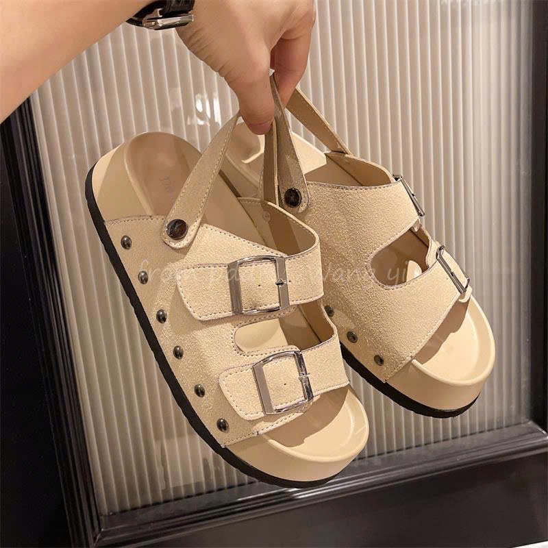 (Loại1-Đế Xịn)Dép sandal nữ Quai khóa đế cao 4-5cm 2 Khuy quai hậu Chốt Đinh cao cấp phong cách hè 2