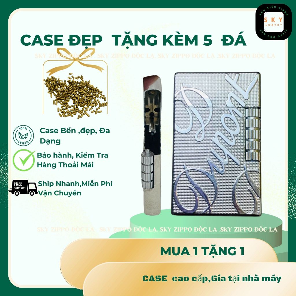 Case Dupont độc lạ,Chữ bạc đẹp bền,tặng 5 đá zippo (DP-0CHUBAC) Không Bao Gồm Nhiên Liệu