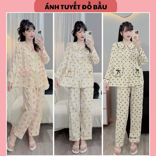 Bộ Bầu - Bộ Sau Sinh - Bộ Dài Đũi Lanh Hình Cổ Sen Hai Túi Nơ - Nhiều Màu