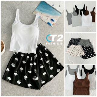 Bộ đồ nữ mặc nhà Quần đùi cotton hình, Áo ba lỗ [KÈM ĐỆM LÓT] viền cuốn bèo T339