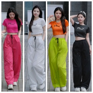  M9- Set thể thao Quần GIÓ ZULI dáng xuông vân sọc phối áo PHÔNG CROPTOP hàng CC  có lẻ quần  