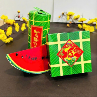 Mô Hình Bánh Chưng, Bánh Tét, Dưa Hấu Trang Trí Ngày Tết Cổ Truyền - Hộp Giấy Gấp Decor, Trang Trí Tết