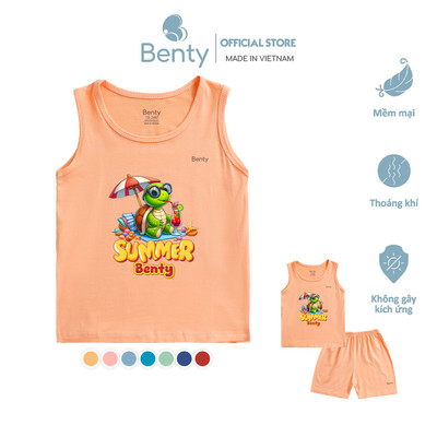 Bộ ba lỗ in hình chú rùa summer BENTY BT113 chất liệu thấm hút mồ hôi tốt, đồ bộ cho bé mặc ở nhà