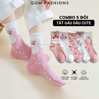 Combo 5 đôi tất nữ cổ cao GOMTAT họa tiết gấu Lotso, vớ chân cute chất cotton mềm mịn ZH-151-CB5