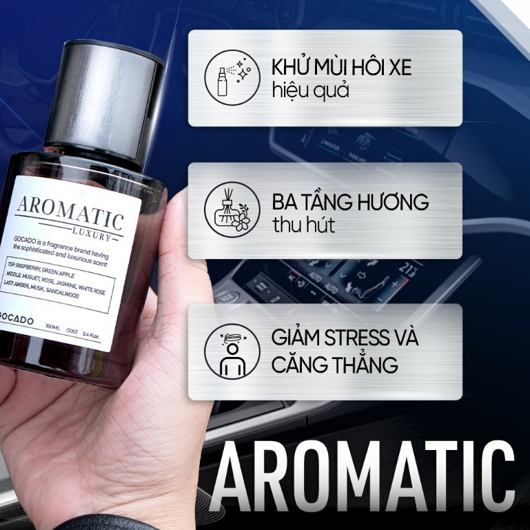 Nước Hoa Ô Tô Cao Cấp GOCADO - AROMATIC Hương Hoa Cỏ Kết Hợp Gỗ Thơm Trầm Ấm Khử Mùi,Chống Say Xe,Dung Tích 160ML