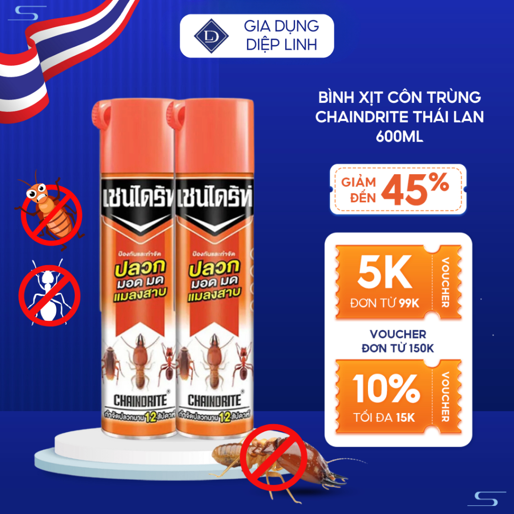 Bình xịt muỗi, kiến, gián ChainDrite Thái Lan 600ml, xịt côn trùng an toàn tuyệt đối cho gia đình