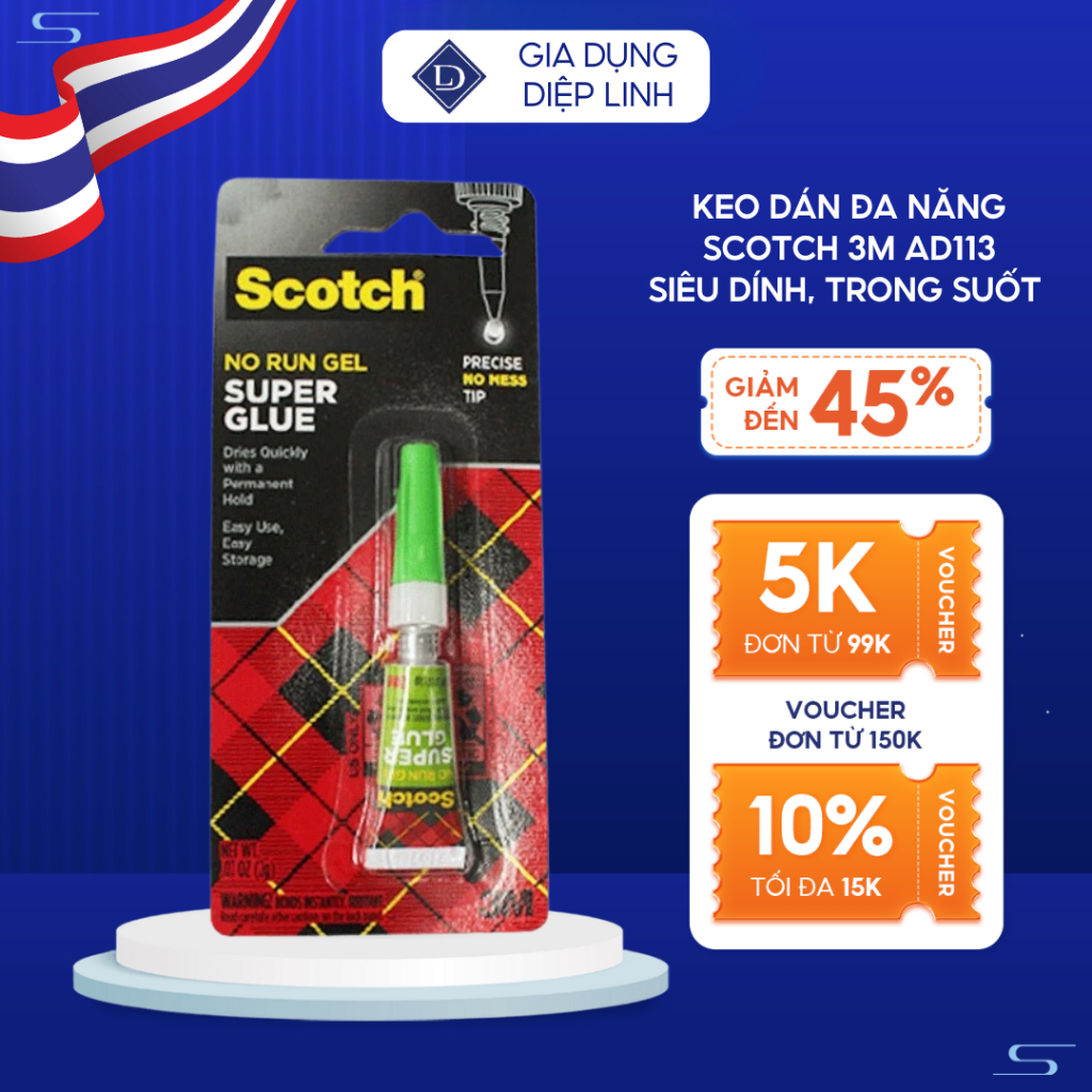 Keo dán đa năng Scotch 3M AD113, siêu dính, trong suốt, mau khô, dán nhiều chất liệu