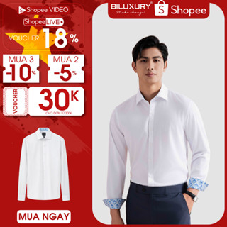 Áo Sơ Mi Dài Tay Trắng Phối Họa Tiết Caro Cổ Áo 8SMDT416TRK Biluxury