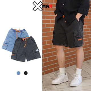 Quần short jean nam ống rộng túi hộp cạp chun co giãn XMAX, quần lửng đùi bò nam cargo pant B117