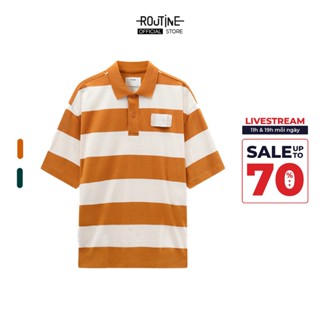 Áo Polo Nam Interlock Pique Sọc Ngang Nhãn Trang Trí Form Boxy - Routine 10S23POL043