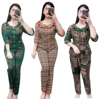 Đồ bộ nữ tay lỡ quần dài, bộ trung niên vải lụa mango mịn mát mặc hè