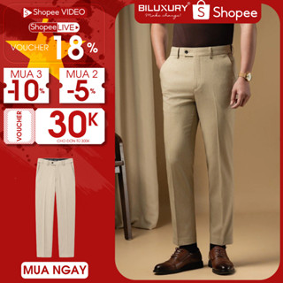 Quần Tây Be Vàng 8QAUB425BEV Biluxury Cạp Chun Ẩn Bền Màu, Chống Nhăn, Chống Bám Bẩn