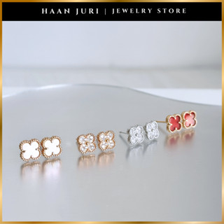 Bông tai Haan Juri CLOVER Cỏ 4 Lá May Mắn cao cấp mạ vàng 18K (Mặt NHỎ)