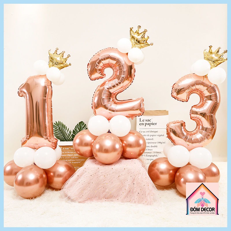 Set số hồng gold size đại 70cm trang trí sinh nhật, thôi nôi, tiệc, decor party[ Kèm vương miện]