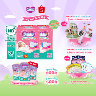 [MỚI][TẶNG MIẾNG] Combo 2 gói tã quần mở một bên Bobby dành cho bé sơ sinh size NB70+6/NB-S74/ S80/ S-M62