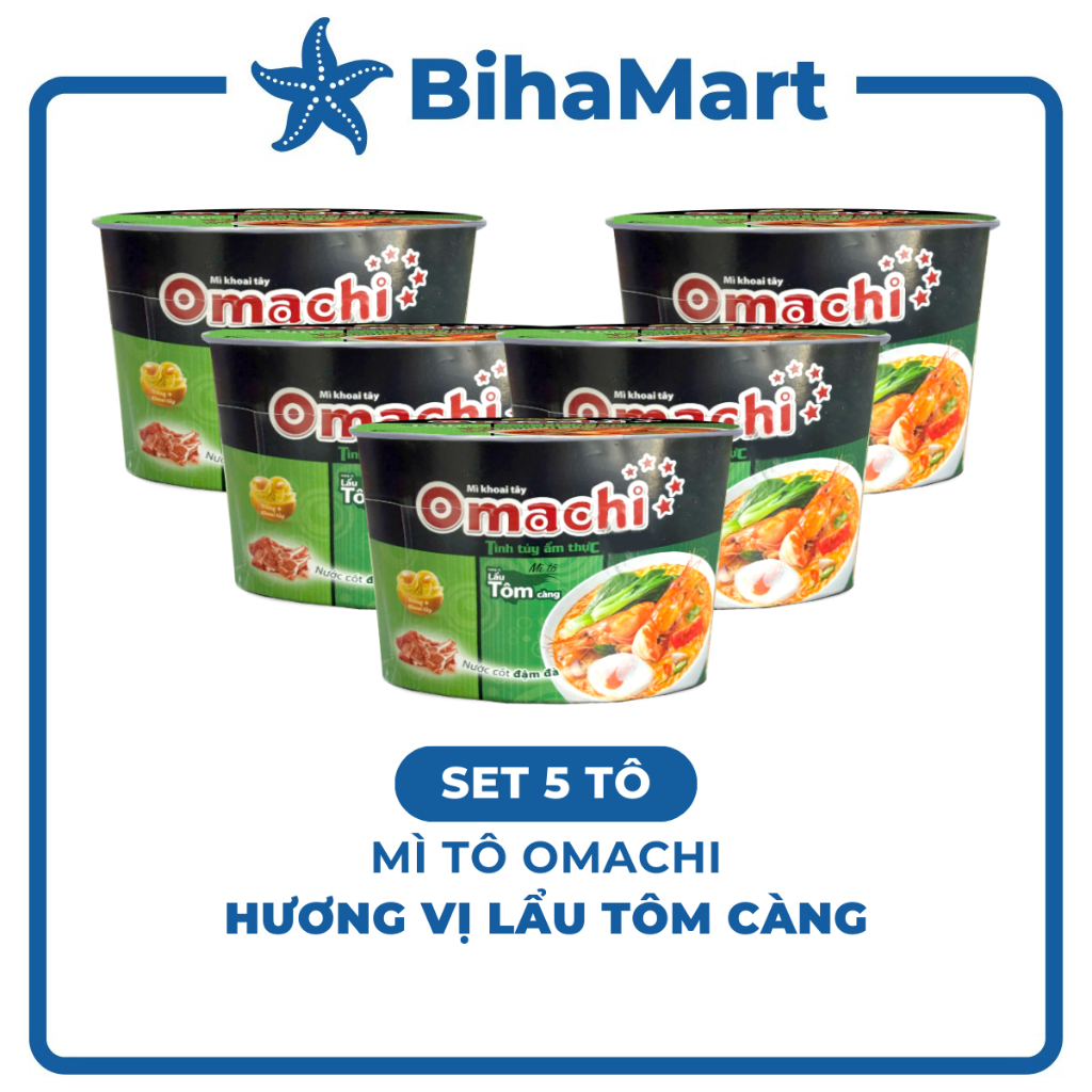 [SET5TÔ] - MASAN - Mì tô khoai tây Omachi hương vị Lẩu tôm càng, Mì Omachi Tôm chua cay tô, Mì khoai