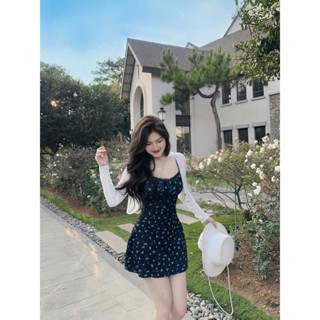   Video  Set Váy 2 Dây Samy Hoa Nhí Cổ V Kèm Áo Cardigan Trắng Siêu Xinh 