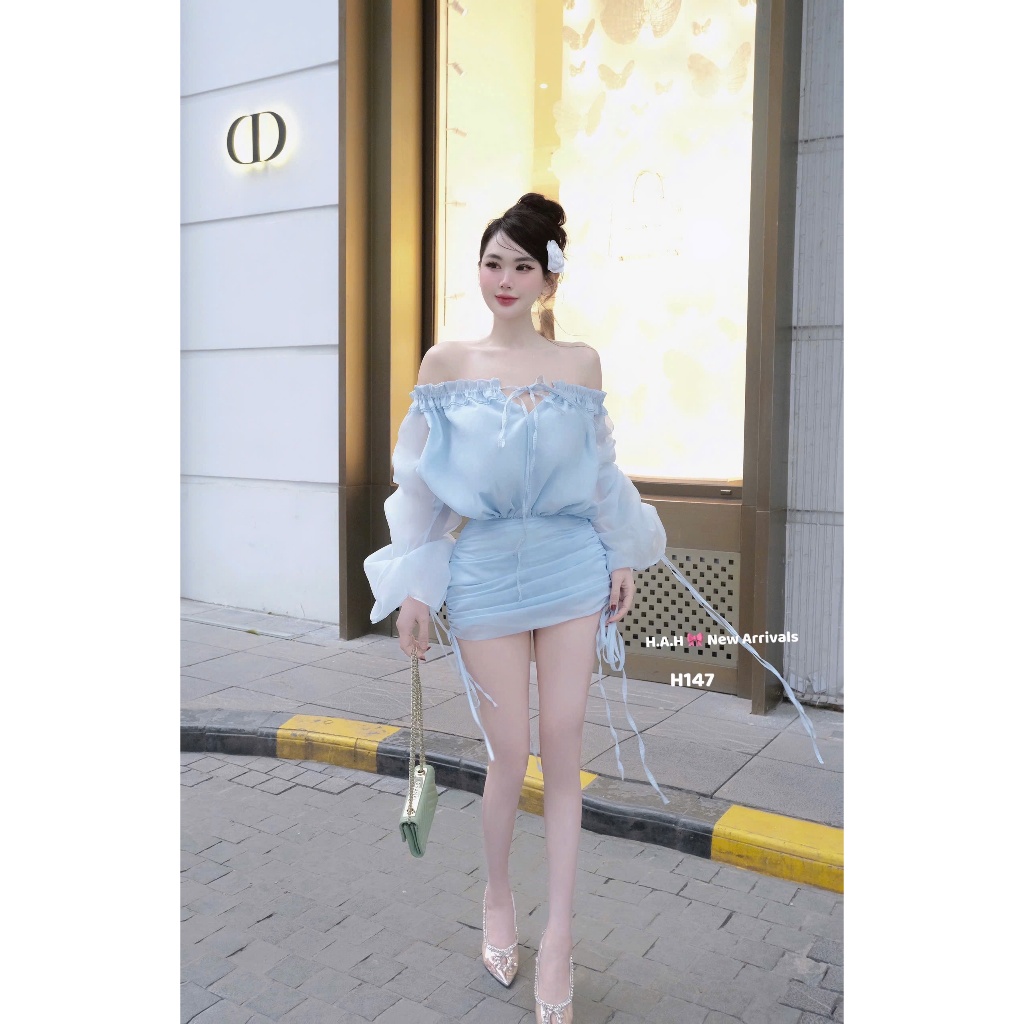 Đầm Trễ Vai Bánh Bèo Thun Tay Chạy Bèo Ngực HNMESTORE Đầm Bánh Bèo Chất Vải Tơ Cao Cấp 2 Màu Đẹp Quy